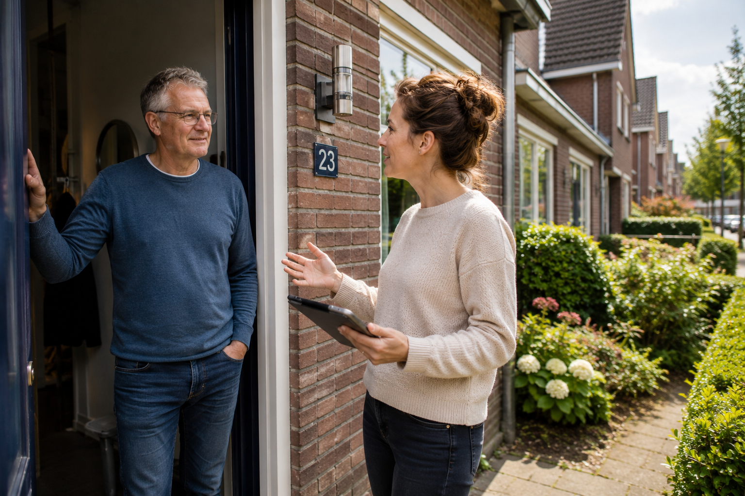 Mijn Groene Huis Energiecoach bij voordeur met bewoner.