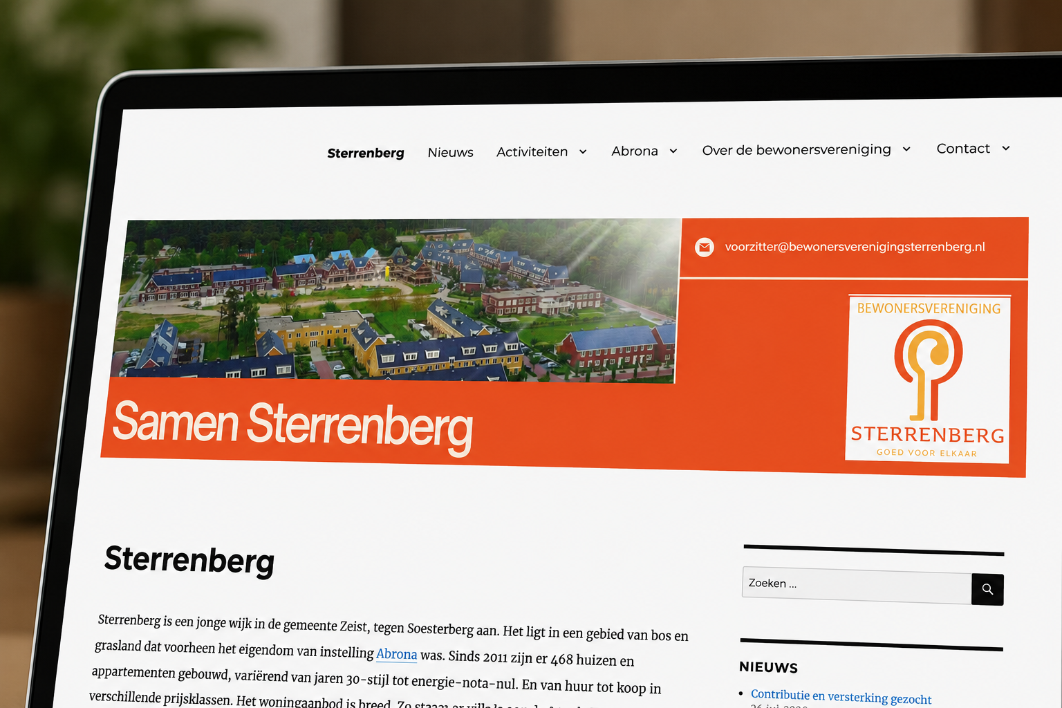 Screenshot website Bewonersvereniging Sterrenberg.